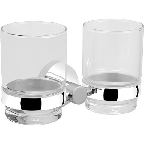 Porte-verre double Evenes EIGHT verre clair, métal chrome incl. fixation. NOUVEAU