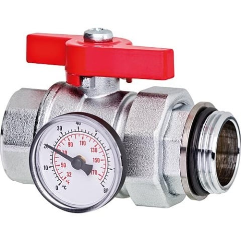 Evenes ball valve DN25 (1) with screw connection,thermometer and wing handle red NEW