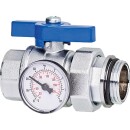 Ball valve DN32 (11/4) with screw connection, thermometer and butterfly handle blue New