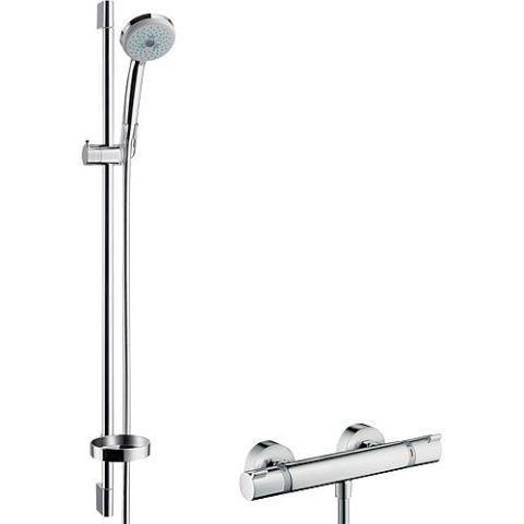 hansgrohe zestaw termostat prysznicowy Croma 100 drążek prysznicowy 900 mm, słuchawka prysznicowa Ø 100 mm i wąż prysznicowy chrom 27085000 NOWOŚĆ