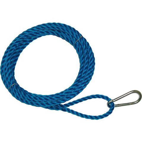 Cable de polipasto de construcción Wanner, un ojo con mosquetón, diferente. extremo liso Polipropileno azul, 20 mm, longitud 15 m NUEVO