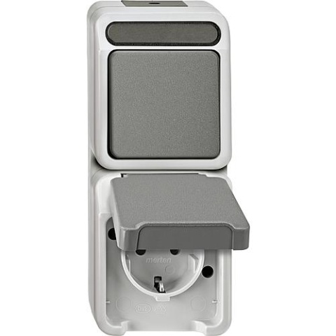 merten Conmutador Schuko Aquastar Merten,gris claro,IP44, montaje en superficie,1 pieza MEG3495-8029 NUEVO