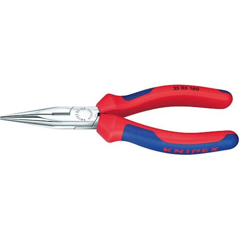 KNIPEX Flachrundzange mit Schneide verchromt mit zweifarbigen Mehrkomponenten Griffhüllen gerade Backen Länge 160mm 25 05 160 NEU