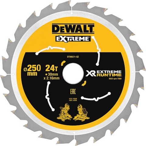 Lama per sega circolare DeWalt, DT99571 XR Extreme Runtime 24Z 250/30mm DT99571-QZ NUOVO