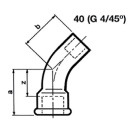 Hermann Schmidt Tempergussfitting verzinkt Nr.40 langer Bogen I/A45° d = 2 1/2 NEU