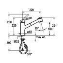 KWC Mitigeur dévier KWC Luna E douchette extractible saillie 220 mm chromé 10441033000FL NEUF