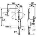 KWC Mitigeur dévier KWC Livello bec pivotant bec 223 mm chromé 10231013000FL NOUVEAU