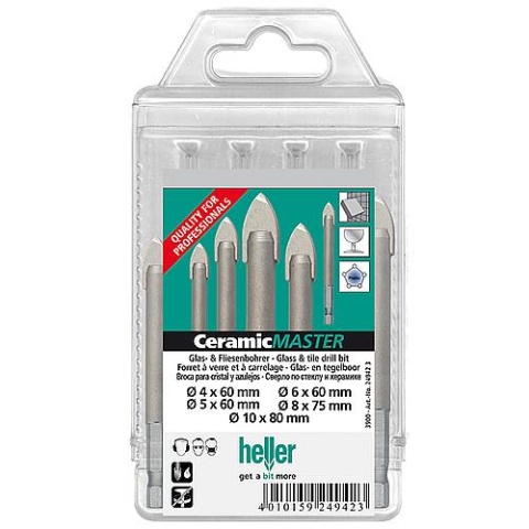 heller Jeu de forets pour verre et carrelage HELLER QUICKBIT CERAMICMASTER 5 pièces Ø 4,5,6,8,10mm NEUF