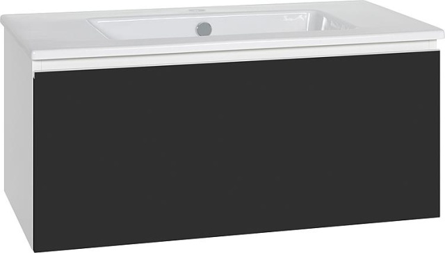 Mueble de baño Evenes + lavabo de cerámica serie ELA cuerpo blanco smt - frente negro sgl 910x420x510mm Nuevo