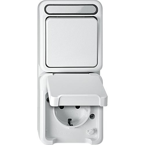 merten Prise de courant/interrupteur inverseur Aquastar Merten, blanc polaire, protection contre les contacts accidentels, 1 pièce MEG3494-8019 NOUVEAU