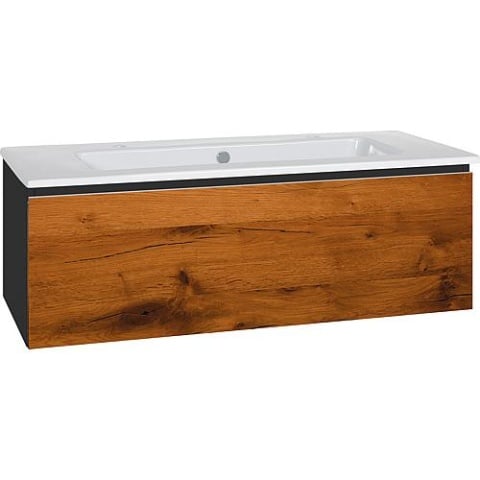 Evenes meuble sous-vasque + lavabo céramique série ELA carcase noir smt-front placage chêne foncé,1210x42 Nouveau