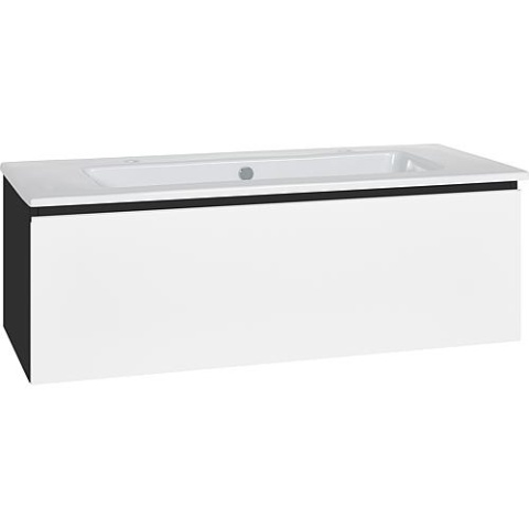 Evenes meuble sous-vasque + lavabo en céramique série ELA corps noir smt-front blanc smt, 1210x420x510mm Nouveau