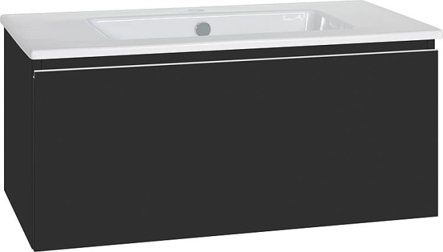 Mueble de baño Evenes + lavabo de cerámica serie ELA cuerpo negro smt - frente negro smt, 910x420x510mm Nuevo