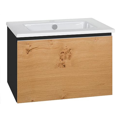 Evenes vanity unit + ceramic washbasin series ELA body black smt - front oak veneer light 610x420 New