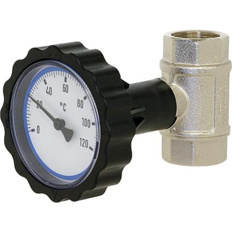 Ball valve 11/4IGxIG with thermometer handwheel blue nickel plated New