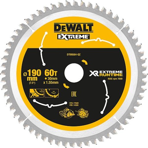 Lama per sega circolare DeWalt, DT99564 XR Extreme Runtime 60Z 190/30mm f. Sega circolare manuale DT99564-QZ NUOVO