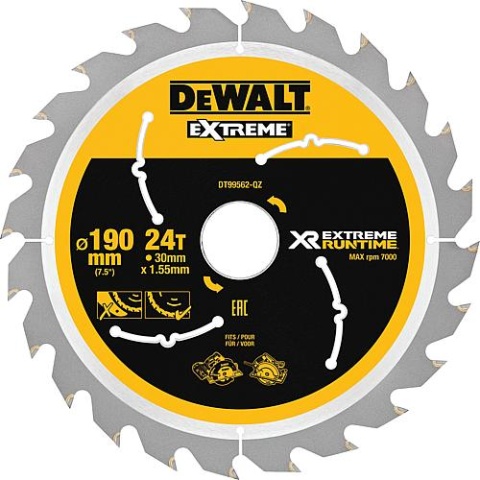 Lama per sega circolare DeWalt, DT99562 XR Extreme Runtime 24Z 190/30mm f. Sega circolare manuale DT99562-QZ NUOVA