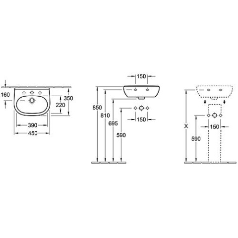 Villeroy & Boch Umywalka ze spłukiwaniem ręcznym & Boch O.Novo, 450x350mm, biała 53604501 NOWOŚĆ