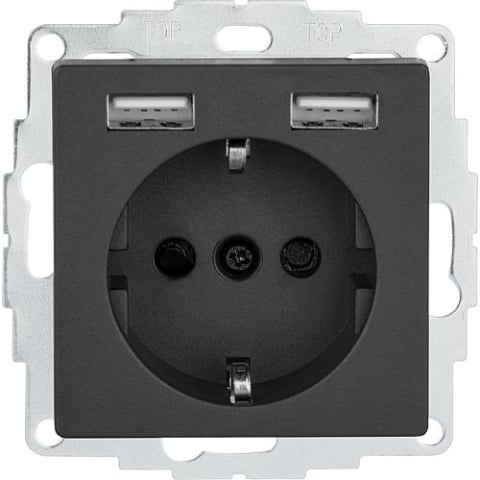 merten Schuko socket outlet with USB System M, anthracite 1 piece NEW