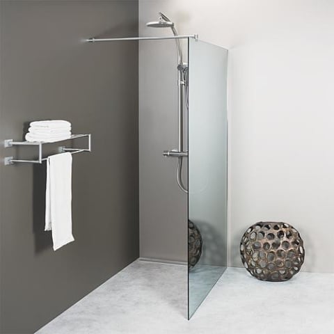 Evenes Walk-In Elja shower enclosure with wall pr.+rodist. round, 1580x2000x8mm ESG mirror lic New