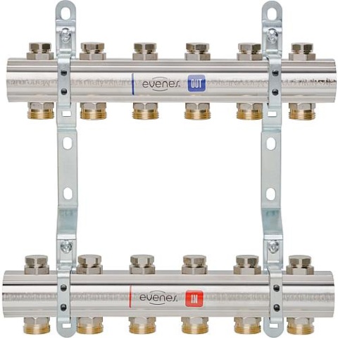 Verwarmingscircuitverdeler Evenementen type M4.9, DN25(1) messing, 9 verwarmingscircuits, met regelaar Nieuw