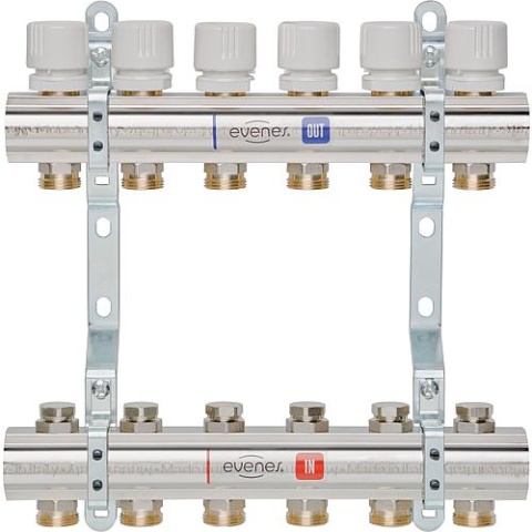 Verwarmingscircuitverdeler Evenementen type M5.4, DN25(1) messing, 4 verwarmingscircuits, met regelaar Nieuw