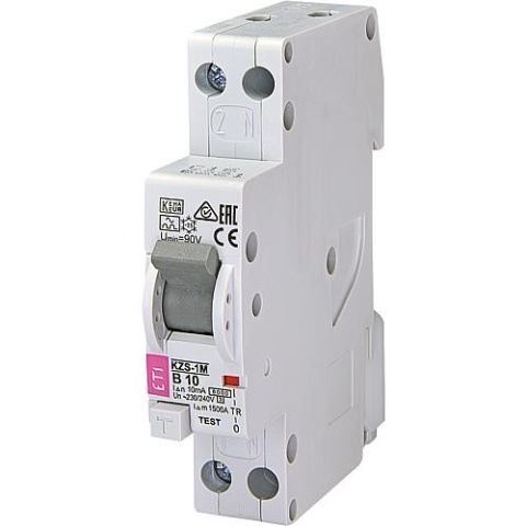 Interruptor ETI FI/LS KZS-1M,1 polo+N en 1 TE, C10A, 30mA, 6kA 2175222 NUEVO