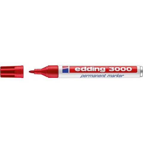 marcatore permanente edding 3000 rosso larghezza linea 1,5 - 3 mm punta a proiettile 4-3000002 NUOVO