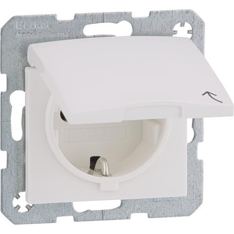 Berker inbouw wandcontactdoos SCHUKO 47518989, met klapdeksel poolwit, glanzend, 1 stuk 23062330 NIEUW