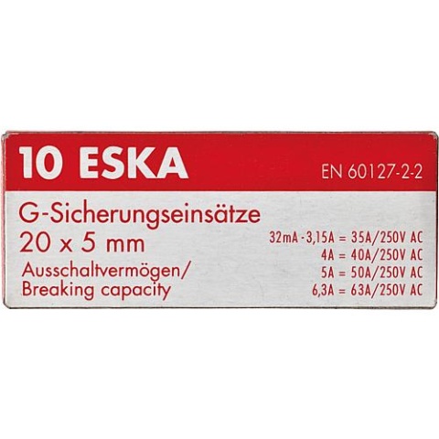 ESKA smeltzekering snel 0,125 A (5x20mm) 10 stuks NIEUW