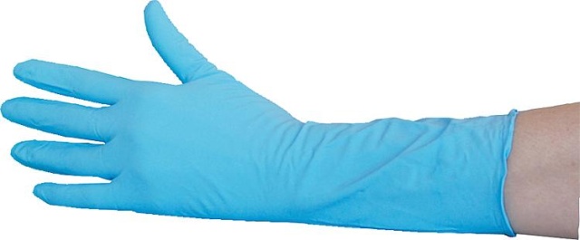 Guante hombre protección química / nitrilo, sin polvo 30 cm, azul, L / PU 50 uds 26616 NUEVO