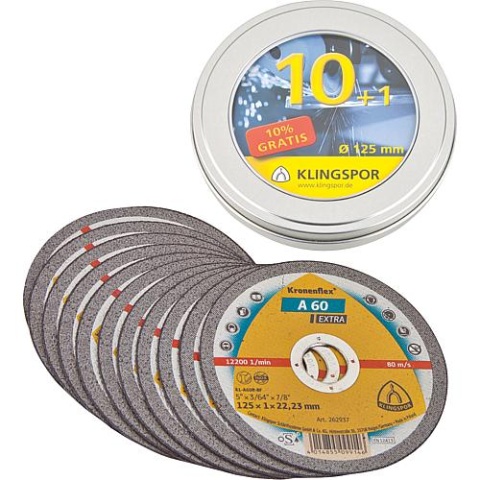 Tarcza do cięcia Klingspor A60 Extra 125 x 1mm,PU = 11 szt. w puszce 311505 NOWOŚĆ