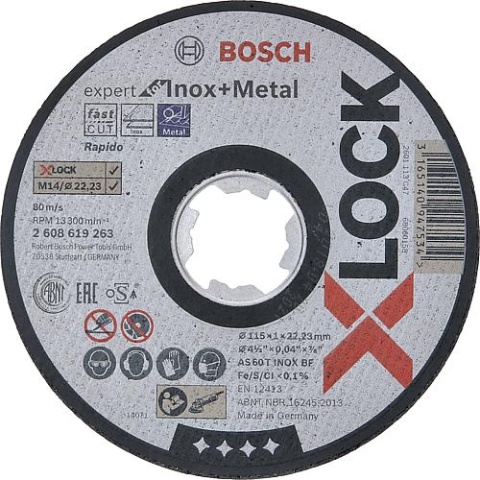 Disque à tronçonner Bosch pour acier et acier inoxydable avec logement X - Lock Ø 115 x 1,0 mm NOUVEAU