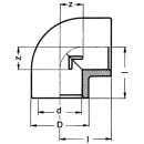 PVC-U - Adhesive fitting angle 90°, 63 mm, adhesive socket on both sides 621.10.01.63 NEW