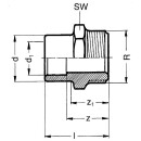 PVC-U - Adhesive fitting transition socket nipple, 32/25 mm x 3/4"", male 621.91.17.32.3/4 NEW