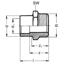 PVC-U - Nipplo di transizione con raccordo adesivo, 50/40 mm x 11/2"", maschio 621.91.17.50.11/2 NUOVO