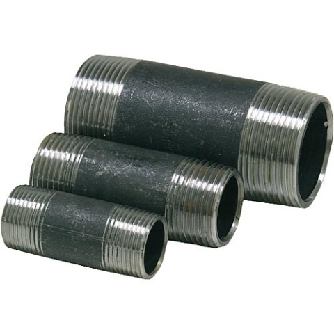 Dubbele pijpnippel, zwart 1/2 x 80 mm (a/a) DIN 2982 NIEUW