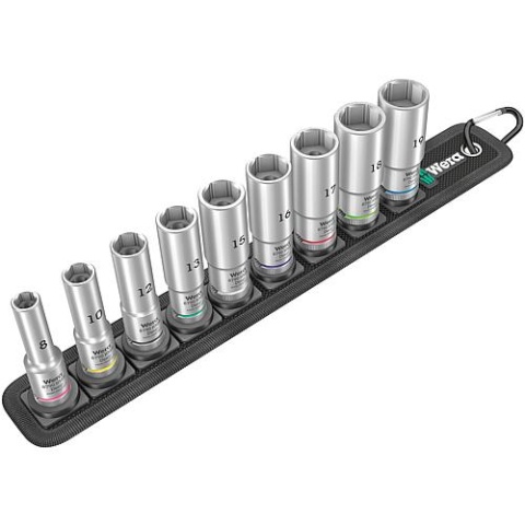 Jeu de douilles WERA 9 pièces 3/8", 6 pans, SW 8,0 - 19,0, long NEUF