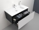 Mueble de baño Evenes + lavabo de cerámica serie ELA cuerpo negro smt frente decoración gris robinia, 910x420x510mm NUEVO