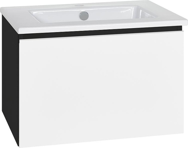 Evenes meuble sous-vasque + lavabo en céramique série ELA corps noir smt façade blanc décor brillant, 610x420x510mm NOUVEAUTÉ