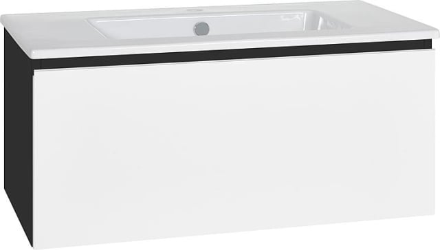 Evenes vanity unit + ceramic washbasin series ELA body black smt front white high gloss decor, 910x420x510mm NEW