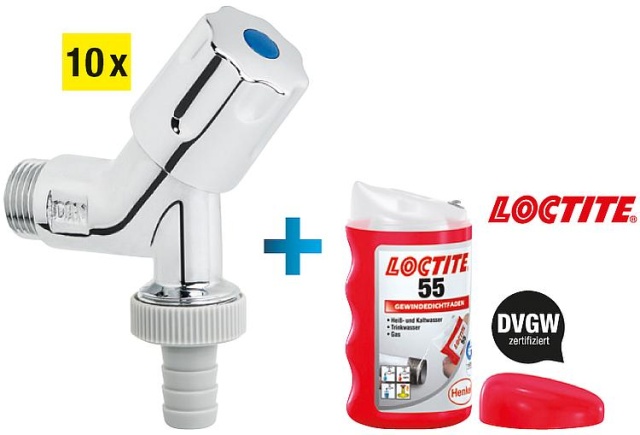 Oferta specjalna zestaw zawór przyłączeniowy urządzenia 1/2"" + gratis uszczelniacz do gwintów Loctite 55 NOWOŚĆ