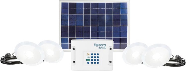 Set di illuminazione a batteria solare Fosera per laccumulo di energia + 4x lampade IGNITE 150 NUOVO