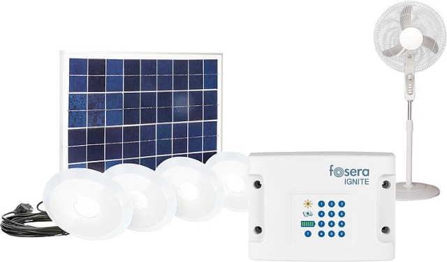 Fosera Batería Solar Set de Iluminación Almacenamiento de Energía + 4x Lámparas IGNITE 150 + Soporte Ventilador NUEVO