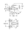 GROHE Mitigeur AP pour bain Eurosmart saillie 188 mm chromé NEUF