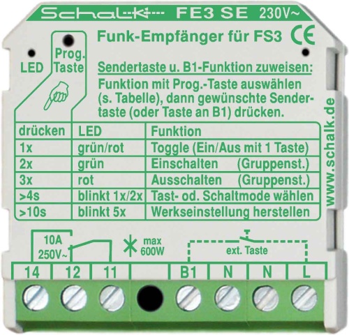 Schalk Funk-Empfängerschalter 1-Kanal UP, 18,5mm FE3 SE (230V AC) NEU