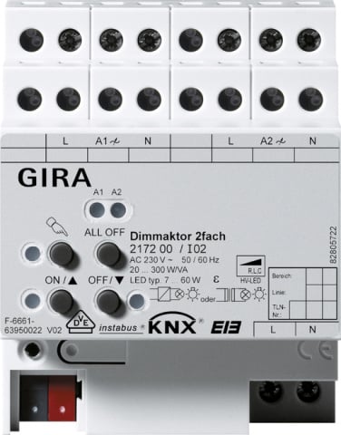 Gira actuador de regulación universal 2f. 2x300W KNX/EIB REG 217200 NUEVO