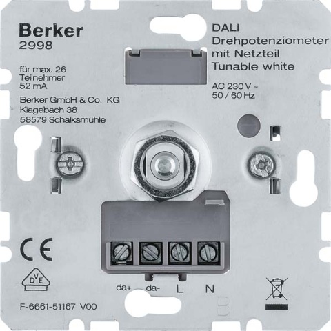 Potenziometro rotativo Berker DALI Tunable wh w.mains. 2998 NUOVO