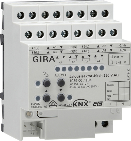 Attuatore per ciechi Gira, 4 ganci REG KNX/EIB 230V AC 103900 NUOVO