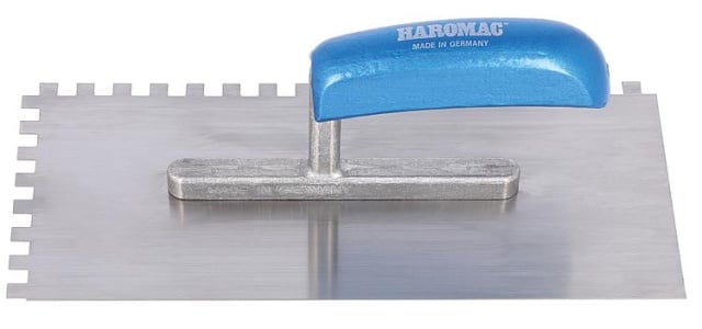 Truelle à lisser HAROMAC 8x8 dentée 280mm acier, trempé manche bleu 11515008 NOUVEAU